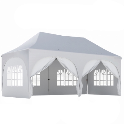 Outsunny 3 x 6 m Pop-Up-Pavillon mit Seitenwänden, 6 Sandsäcken, höhenverstellbarem Dach, Gartenparty-Zelt mit Tragetasche