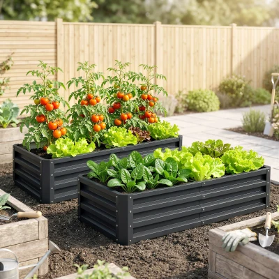 Outsunny 2 Carrés Potagers Acier 120x60x30,5cm Gris