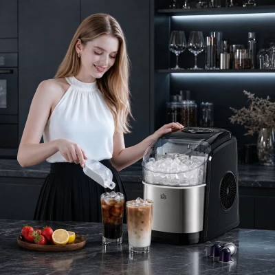 HOMCOM Macchina del Ghiaccio Autopulente con Cesto e Paletta Nera