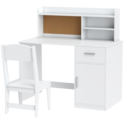 AIYAPLAY Bureau Enfant MDF Blanc avec Étagères, Armoire et Chaise