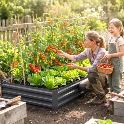 Outsunny Carré Potager Rectangulaire 241x90x30cm Acier Gris