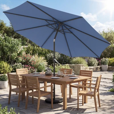 Outsunny Sonnenschirm Ø295 cm, UV 30+Sonnenschirm runder Balkonschirm Strandschirm Marktschirm für Strand Balkon Garten, Blau