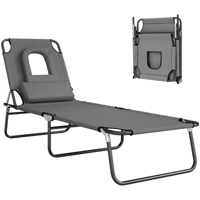 Outsunny Bain Soleil Pliable Gris 4 Positions 3 Coussins