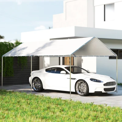 Outsunny Carpa Garaje para Coche 3x6 m Cochera Portátil Impermeable con Toldo de Tela PE y Marco de Acero Galvanizado Blanco