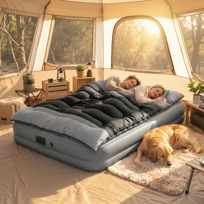 Outsunny Double Sleeping Bag Extra-Large 220x160cm Black Grey