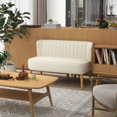 HOMCOM 2-Sitzer Sofa, weiche Polsterung, pflegeleichter Bezug, bis 220 kg, 117 x 56,5 x 77 cm, Cremeweiß