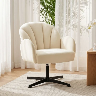 HOMCOM Fauteuil Pivotant Velours Beige Salon Rembourré Coquille