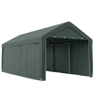 Outsunny Carpa Garaje de Exterior 3x6 m con Tejido PE Resistente Estructura de Acero y Paredes Desmontables Gris Oscuro