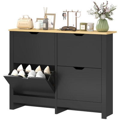 HOMCOM Armoire à Chaussures 16 Paires 4 Tiroirs Noir Bois