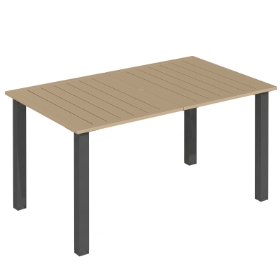 Outsunny Mesa de Jardín Rectangular de Acero 150x90x73 cm para 6 Personas con Orificio para Sombrilla Diseño con Lamas Marrón