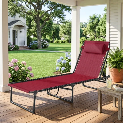 Outsunny Transat Pliable Multi-Positions Noir Rouge