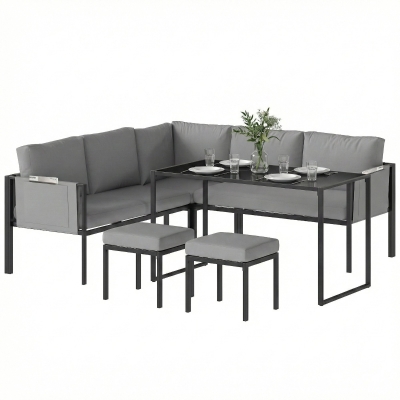 Outsunny Salon Extérieur 6 Pièces Canapé d'Angle Table Gris