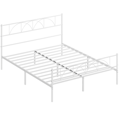 HOMCOM Cama de Casal com Cabeceira de Ripas de Aço e Espaço de Arrumação Debaixo da Cama Carga 330 kg 161,5x208x98 cm Branca