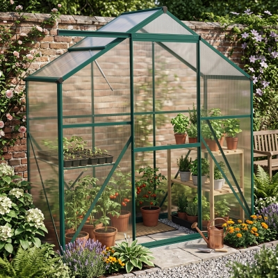 Outsunny Walk-In Greenhouse Polycarbonate 6x2.5ft Green