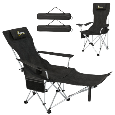 Outsunny 2 Chaises Camping Pliantes Inclinables avec Repose-Pieds Noir