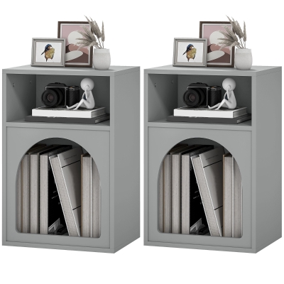 HOMCOM Tables de Chevet Lot de 2 Gris 40x30x60cm Compartiments Ouverts