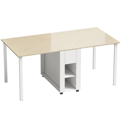 HOMCOM Mesa de Cocina Plegable para 6 Personas con Alas Abatibles Cajón Estantes Abiertos 168,2x85x73 cm Blanco