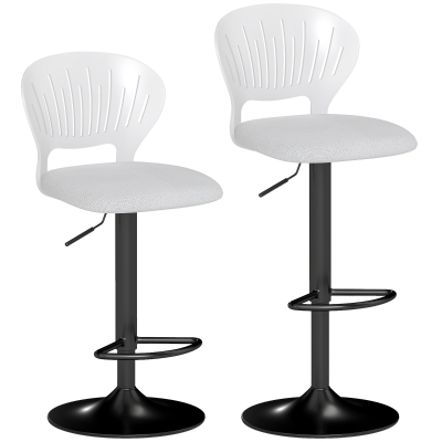 HOMCOM Juego de 2 Taburetes de Bar Giratorios en 360° Regulables en Altura de 84-105 cm Respaldo Hueco Reposapiés Blanco
