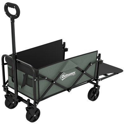 Outsunny Carro de Jardín Plegable con Mango Telescópico Ajustable Puerta Trasera Expandible para Campaña y Compra Verde