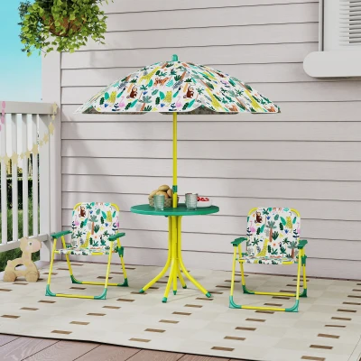 AIYAPLAY Salon Jardin Enfant 2 Chaises Pliantes Parasol Vert