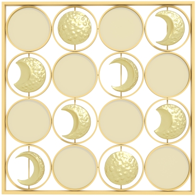 HOMCOM Decoración de Metal para Pared de Fases Lunares Multidireccional con 16 Discos Dorado