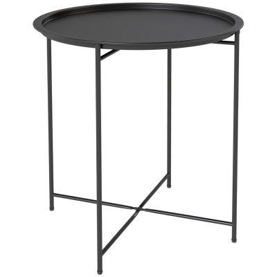 Outsunny Mesa de Jardín Redonda con Bandeja Extraíble Patas Ajustables y Acabado en Acero para Exterior Ø46x50 cm Negro