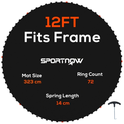 SPORTNOW Tapete de Repuesto para Trampolín Ø323 cm Colchoneta para Trampolín de 12 Pies con 72 Enganches Negro