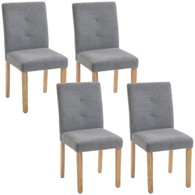 HOMCOM Pack de 4 Sillas de Comedor Respaldo Alto Tapizadas en Pana Asiento Acolchado Patas de Madera para Salón Gris