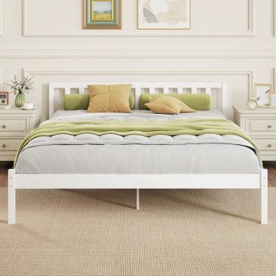 HOMCOM Lit 160x200cm Bois Massif avec Tête et Sommier Solide