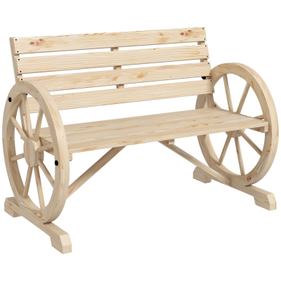 Outsunny Banco de Jardín de Madera con Reposabrazos en Forma de Rueda para 2 Personas 105,5x56x79 cm Madera Natural