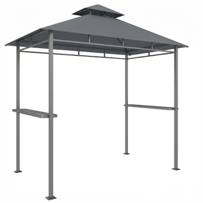 Outsunny Grillpavillon 2,4 x 1,4 m, Windfest Grillüberdachung mit Doppeldach Lüftungsöffnung Seitenregalen