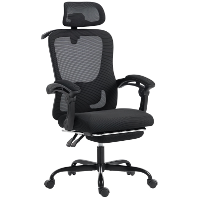 HOMCOM Chaise Bureau Ergonomique Maille Noir avec Appuie-Tête