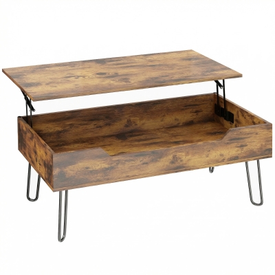 HOMCOM Mesa de Centro con Tapa Elevable Compartimento Oculto Patas de Acero 95x50x40 cm Marrón Rústico