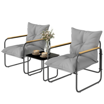Outsunny Ensemble Bistro 3pcs Table Verre 2 Chaises Coussins Bois