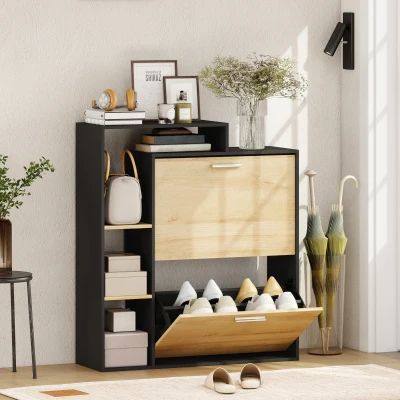 HOMCOM Armoire à Chaussures 8 Paires 2 Tiroirs Noir Étroit