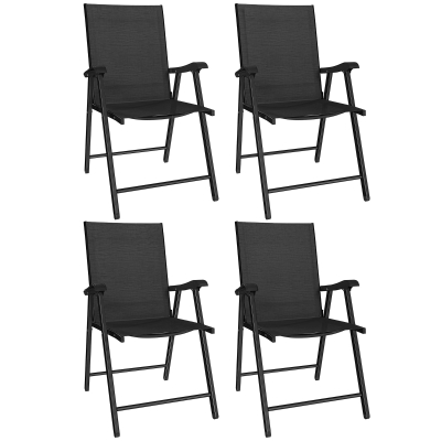 Outsunny Conjunto de 4 Sillas de Jardín Exterior Plegables con Respaldo Alto y Reposabrazos para Terraza Playa 58x62x97 cm Negro