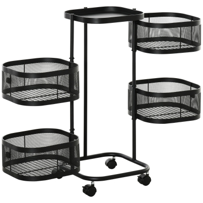 HOMCOM Chariot de Service 4 Paniers Acier PP avec Roues