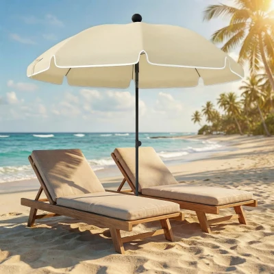 Outsunny Sonnenschirm Strand Ø150 cm wasserabweisend faltbar Strandschirm mit Sandanker verstellbarer Neigung Tragetasche Beige