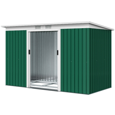 Outsunny Abri de jardin 3,6 m² 280 x 130 x 172 cm kit de fondation porte coulissante ventilations acier galvanisé vert foncé