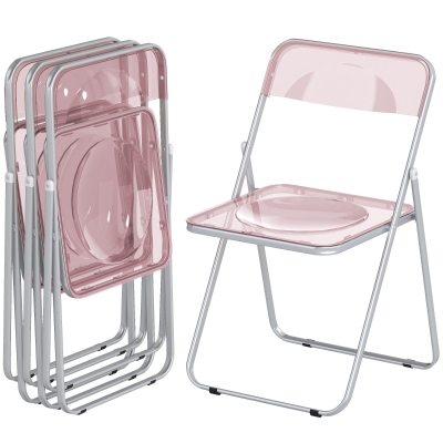 HOMCOM Chaises Pliantes Acrylique Transparentes Lot de 4 Rose