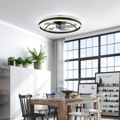 HOMCOM Ventilateur Plafond LED Ø50cm 6 Vitesses Noir