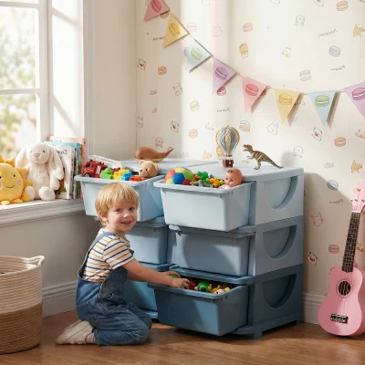 HOMCOM Aufbewahrungsbox für Kinder, Kinder-Aufbewahrungsbox, 3 Schubladen, Blau