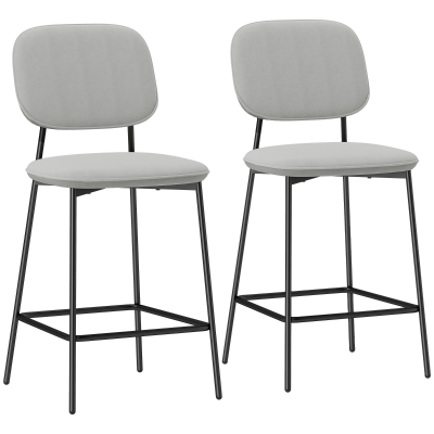 HOMCOM 2er-Set Barhocker, Bistrohocker mit Fußstütze, Samt-Bezug, Stahlbeinen, für Esszimmer, 45 x 49 x 102 cm, Hellgrau