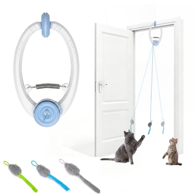 PawHut Jouet Chat Souris Sautante USB Suspendue Porte Blanc