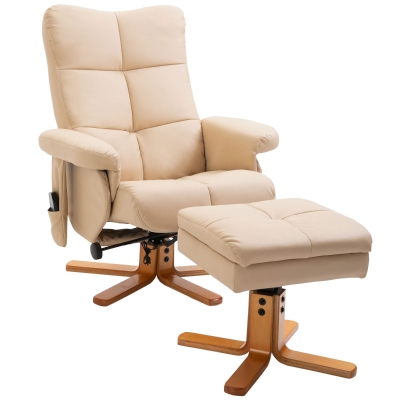 HOMCOM Sillón Relax Reclinable con Reposapiés 10 Puntos de Masaje Giratorio Mando a Distancia Bolsillo Lateral Crema