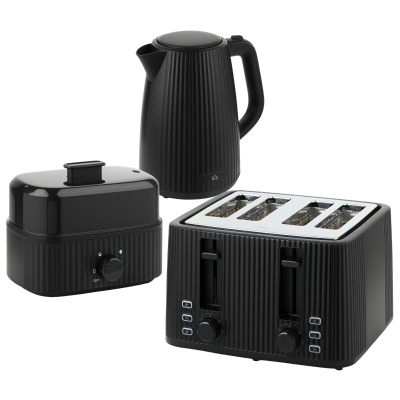 HOMCOM 1,7L Schnellkoch-Wasserkocher und 4-Scheiben-Toaster-Set, Eierkocher für 6 Eier mit Kontrollleuchte Schwarz