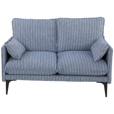 HOMCOM Canapé 2 Places Tissu Bleu Rembourré Salon Accoudoirs