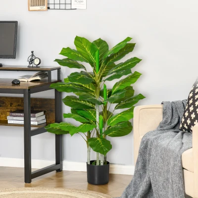 HOMCOM Künstlicher Baum 95 cm Kunstpflanze mit 33 Blättern, Topf für Wohnzimmer