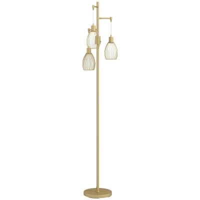 HOMCOM Industrial 3-Light Floor Lamp Gold 170cm