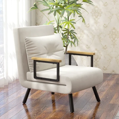 HOMCOM Relaxsessel im Skandidesign, Liegesessel, Lesesessel. ink. Kissen mit Knopfhefung, Cremeweiß